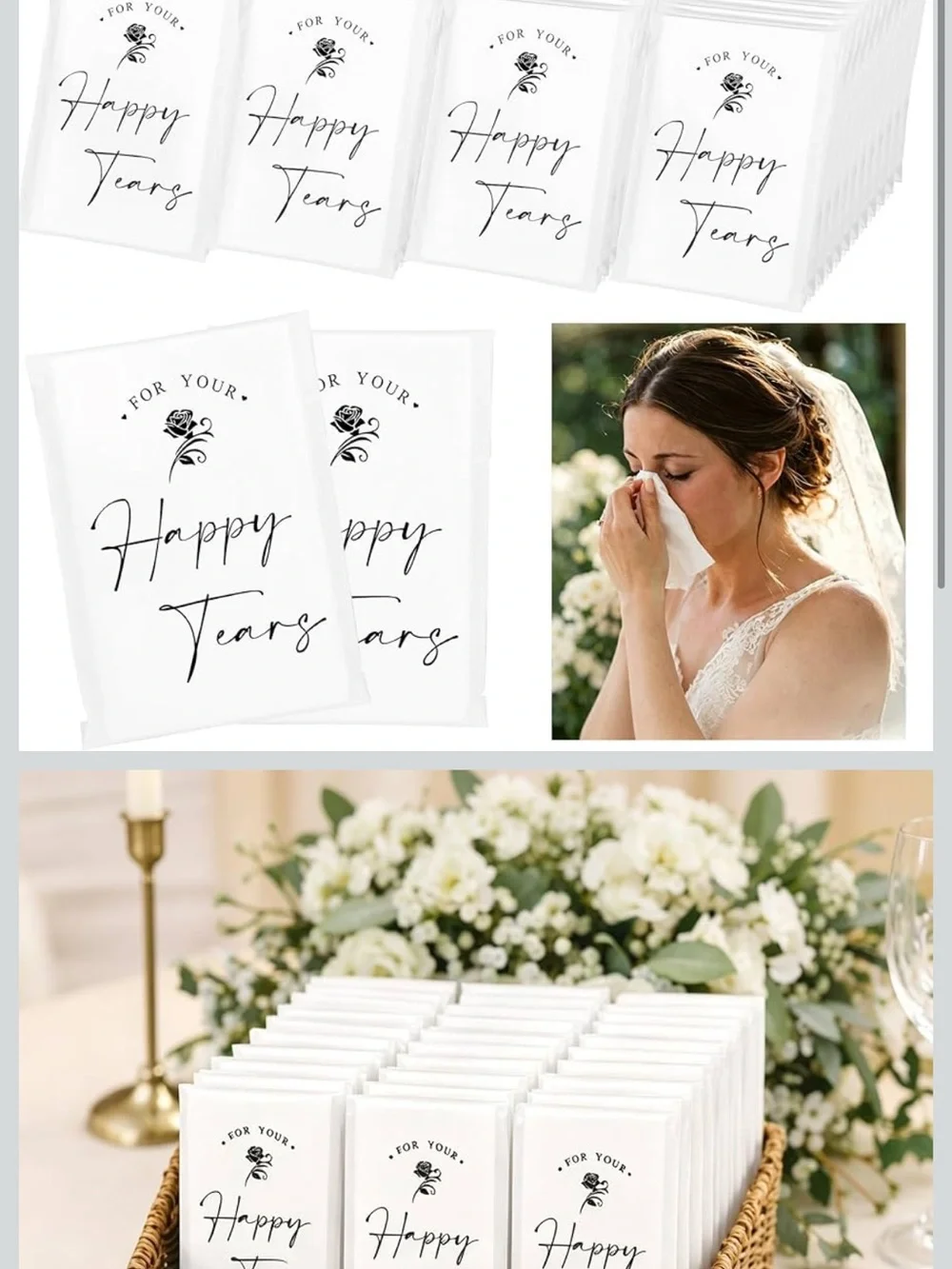 Happy Tears Wedding Handkerchiefs for wedding ceremony - White set of 50